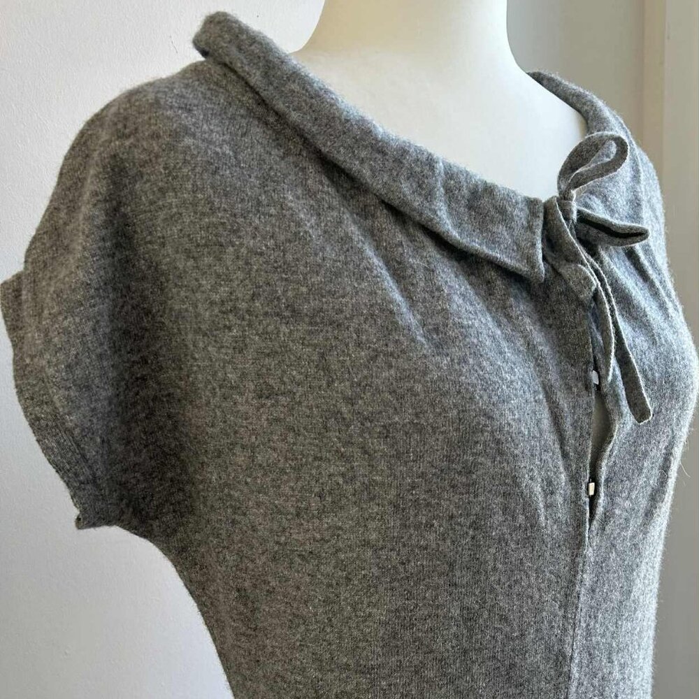 HUGO BOSS Heather Grey Wool-Cashmere-Angora Blend Tie-Neck Knit Dress – US S